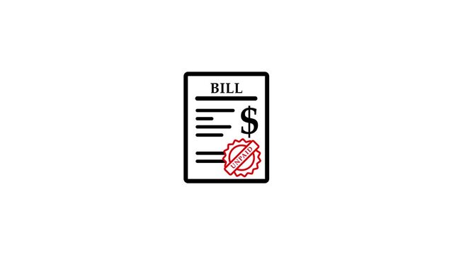 unpaid invoice animation. concept of bill not paid.