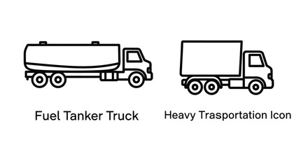 Simple line art depicting a fuel tanker and a box delivery truck
