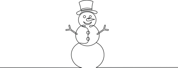 One line snowman vector icon, winter line art christmas design.