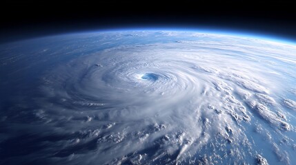 Satellite View of a Large Swirling Tropical Storm System over the Ocean with a Visible Eye