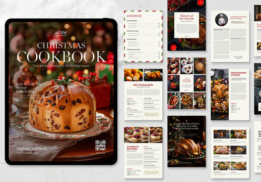 Christmas Cookbook Magazine Template for Festive Cook Book PDF & Recipe Card Layouts