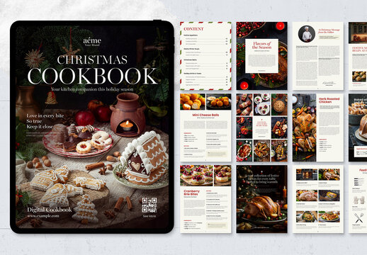 Christmas Cookbook Magazine Template for Festive Cook Book PDF & Recipe Card Layouts