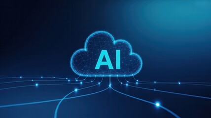 Futuristic AI cloud computing network connecting digital data streams for innovative technology solutions and advanced artificial intelligence systems