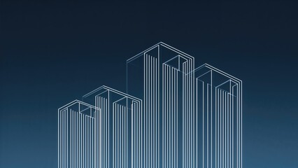 Obraz premium Blueprint design of a modern building or skyscraper with tall, rectangular structures and clear geometric lines.