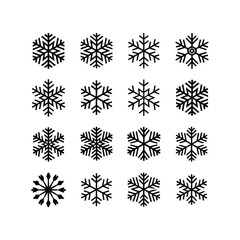 Snowflake Icon Set Collection in Black on White Background