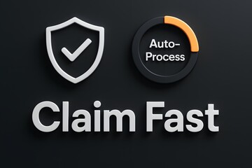Claim Fast and Auto-Process Digital Insurance or Warranty Concept: Futuristic Interface with a Shield and Checkmark Icon for Quick and Secure Service. 