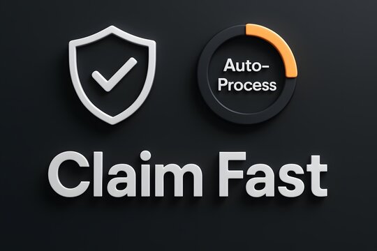 Claim Fast and Auto-Process Digital Insurance or Warranty Concept: Futuristic Interface with a Shield and Checkmark Icon for Quick and Secure Service. 