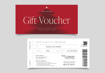 Christmas Gift Certificate, Voucher & Coupon Template for Festive Holiday Marketing with Red Background