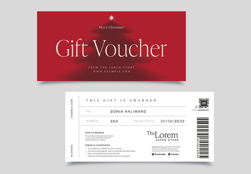 Christmas Gift Certificate, Voucher & Coupon Template for Festive Holiday Marketing with Red Background