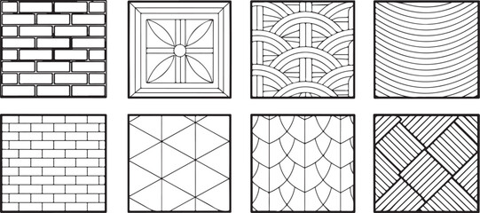 Architectural CAD Hatch Pattern Set, Vector Collection of Abstract Line Textures, Mosaic, Brick, Tile, and Stone Patterns for Architecture, Interior, and Landscape Design Plans