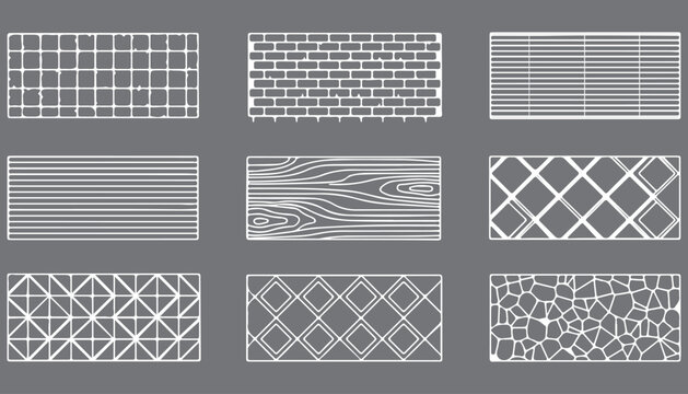 Architectural CAD Hatch Pattern Set, Vector Collection of Abstract Line Textures, Mosaic, Brick, Tile, and Stone Patterns for Architecture, Interior, and Landscape Design Plans