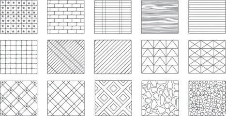 Architectural CAD Hatch Pattern Set, Vector Collection of Abstract Line Textures, Mosaic, Brick, Tile, and Stone Patterns for Architecture, Interior, and Landscape Design Plans