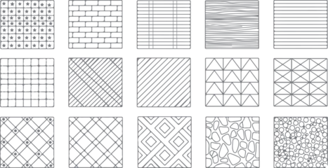Keuken achterwand Landschap patronen Architectural CAD Hatch Pattern Set, Vector Collection of Abstract Line Textures, Mosaic, Brick, Tile, and Stone Patterns for Architecture, Interior, and Landscape Design Plans  © Dazzling Arts