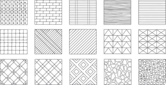 Architectural CAD Hatch Pattern Set, Vector Collection of Abstract Line Textures, Mosaic, Brick, Tile, and Stone Patterns for Architecture, Interior, and Landscape Design Plans