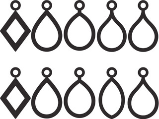 Two rows of black and white outlines of different earring shapes, including diamonds and teardrops.