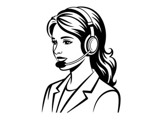 A woman wearing a headset with a microphone, ready to assist in customer service.