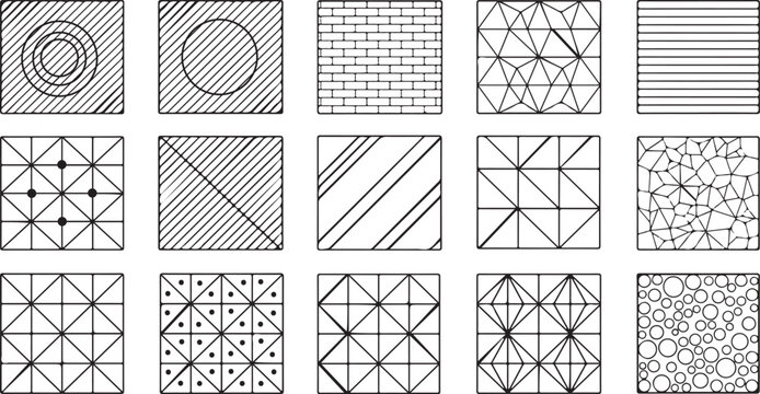 Architectural CAD Hatch Pattern Set, Vector Collection of Abstract Line Textures, Mosaic, Brick, Tile, and Stone Patterns for Architecture, Interior, and Landscape Design Plans