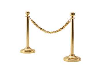 Gold Stanchions or velvet rope stanchion isolated on transparent White background png