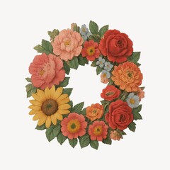 Naklejka premium Vibrant floral wreath illustration