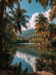 Obraz premium lake and palms mahe island seychelles no logos no brands ar 34