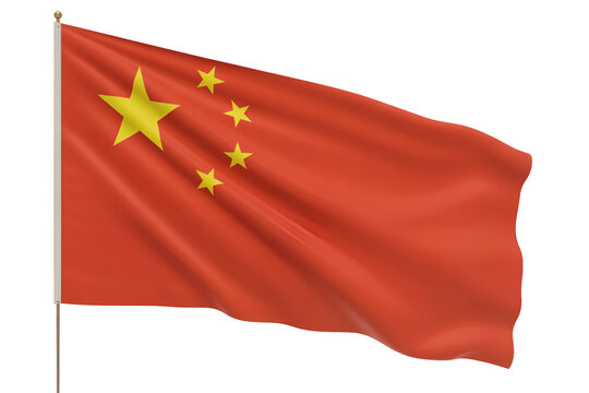 3D Waving China Flag – Realistic Red Fabric with Golden Stars on White Background