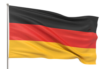 3D Waving Germany Flag – Realistic Black, Red, Gold Tricolor Fabric on White Background