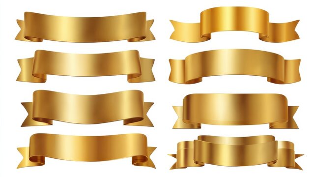 set of gold banner label ribbons with white background generated by artificial intelligence