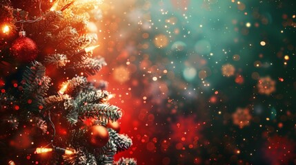 Captivating close up of a decorated Christmas tree with glowing lights and festive ornaments, creating a warm and magical holiday atmosphere.