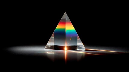 A crystal prism dispersing light into a spectrum of colors on a black background, showcasing the...