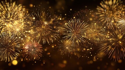 Naklejka premium golden fireworks illuminating the night sky celebrating new year festivities with shimmering lights and vibrant bursts of color