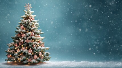 decorated christmas tree against blue background snowflake festive