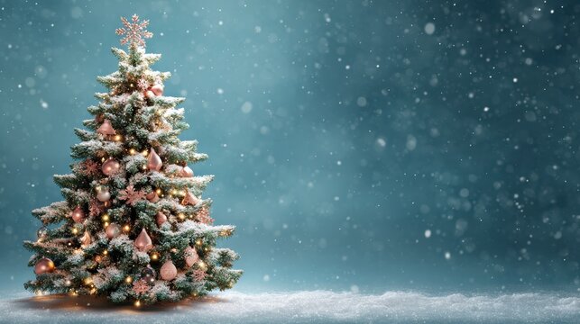 decorated christmas tree against blue background snowflake festive - Powered by Adobe