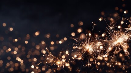 sylvester new year new years eve 2025 party event celebration holiday greeting card banner panorama long  sparkling sparklers firework pyrotechnics and bokeh lights isolated on black background