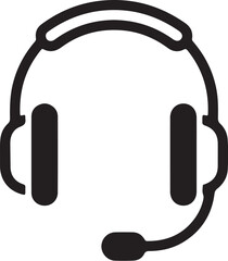 Black Outline Icon of a Headset with Microphone on a White Background headphones audio on transparent background