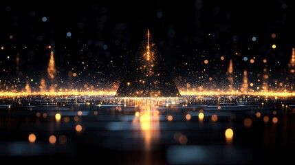 Dark pyramid, golden light, digital