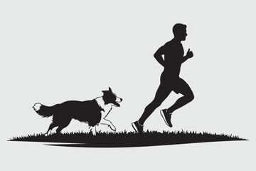  Man jogging with Border collie  dog silhouette vector Art and Illustration
