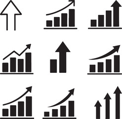 Growth Icon Set – Up Arrow, Increasing Graph, and Business Chart Vector Collection.