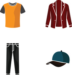 Vector illustration of t shirt, suite, cap, pant set isolated on transparent background