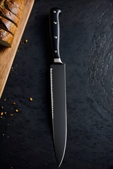Black Bread Knife on a Cutting Board