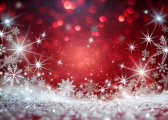 Frosty sparkling red background with silver light reflections and icy particles — elegant and minimal Christmas mood.