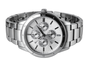 - Silver wristwatch isolated on transparent background, realistic metal and shadowless