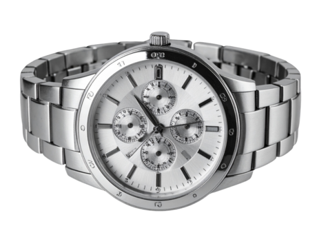 - Silver wristwatch isolated on transparent background, realistic metal and shadowless