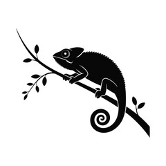 Chameleon Silhouette on Branch Vector Illustration
