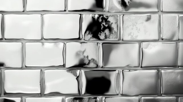 Ultra HD Detailed view of a silver brick wall, showcasing its reflective surface and geometric pattern, ideal for use as a contemporary background or design accent, adding a sleek and polished look