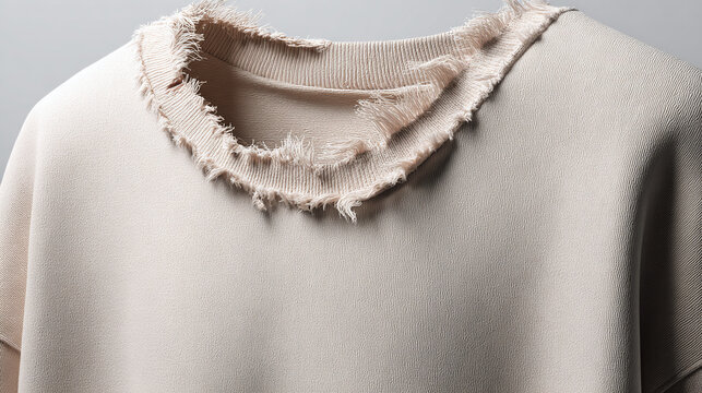 A close-up studio shot of a light-colored, uniquely designed garment. The fabric is soft and the cut is modern, perfect for fashion-forward styles.
