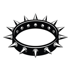 Black and white vector illustration of a spiked collar, depicting a punk rock fashion accessory or a dog's protective collar, symbolizing strength, rebellion, and edgy style
