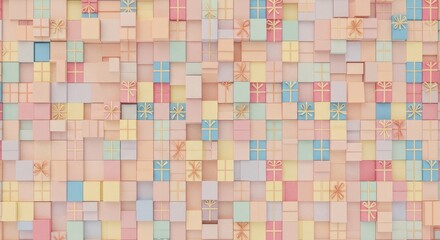 Fototapeta premium Pastel Gift Box Wall: A 3D Render of Hundreds of Softly Colored Presents