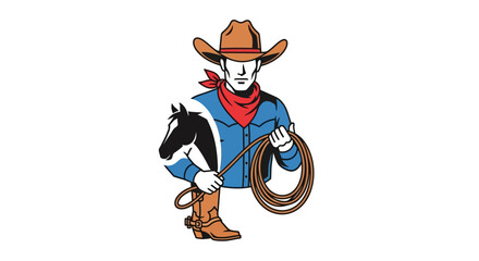 Cowboy with Horse Head and Lasso Illustration.