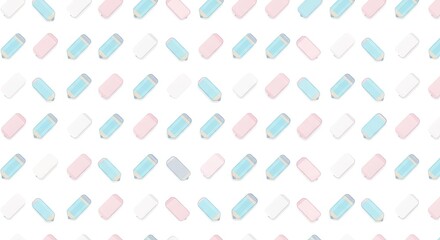 Pastel Pencil Eraser Pattern: Repeating School Supplies on White Background
