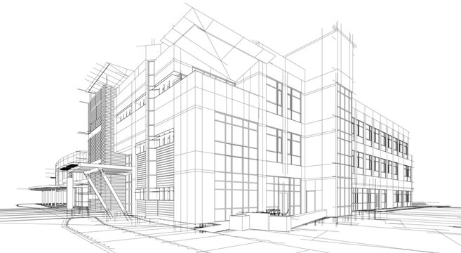 Architectural drawings vector 3d illustration